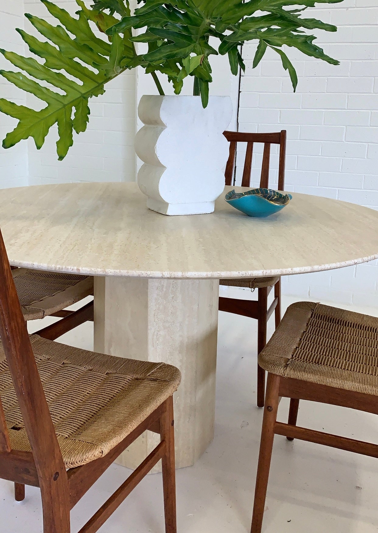 Vintage Italian Honed Travertine Dining Table