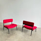 Set of Two Italian Low Chairs in Red Suede and Black Metal Frame, 1970s