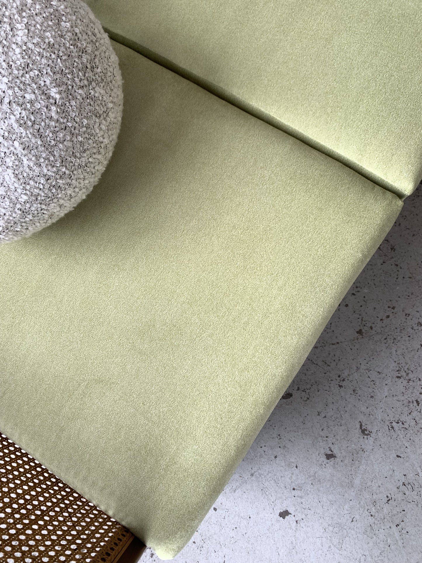 Refurbished Velvet & Rattan Sofa, Circa 1960-70