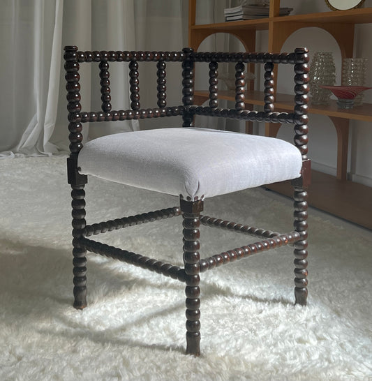 - Antique French Bobbin Chair in Lilac Linen