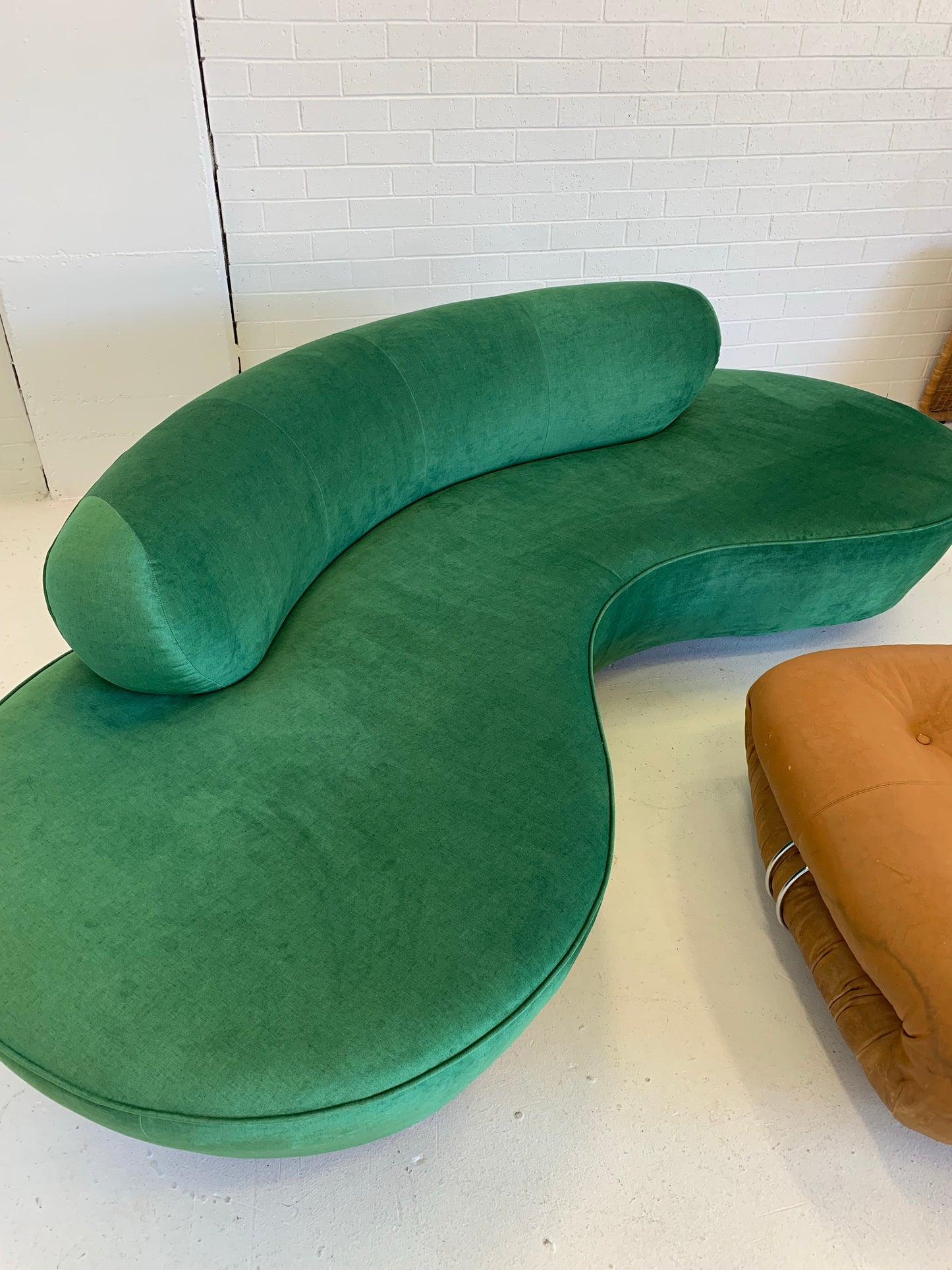 Stunning Green Curved Velvet Sofa