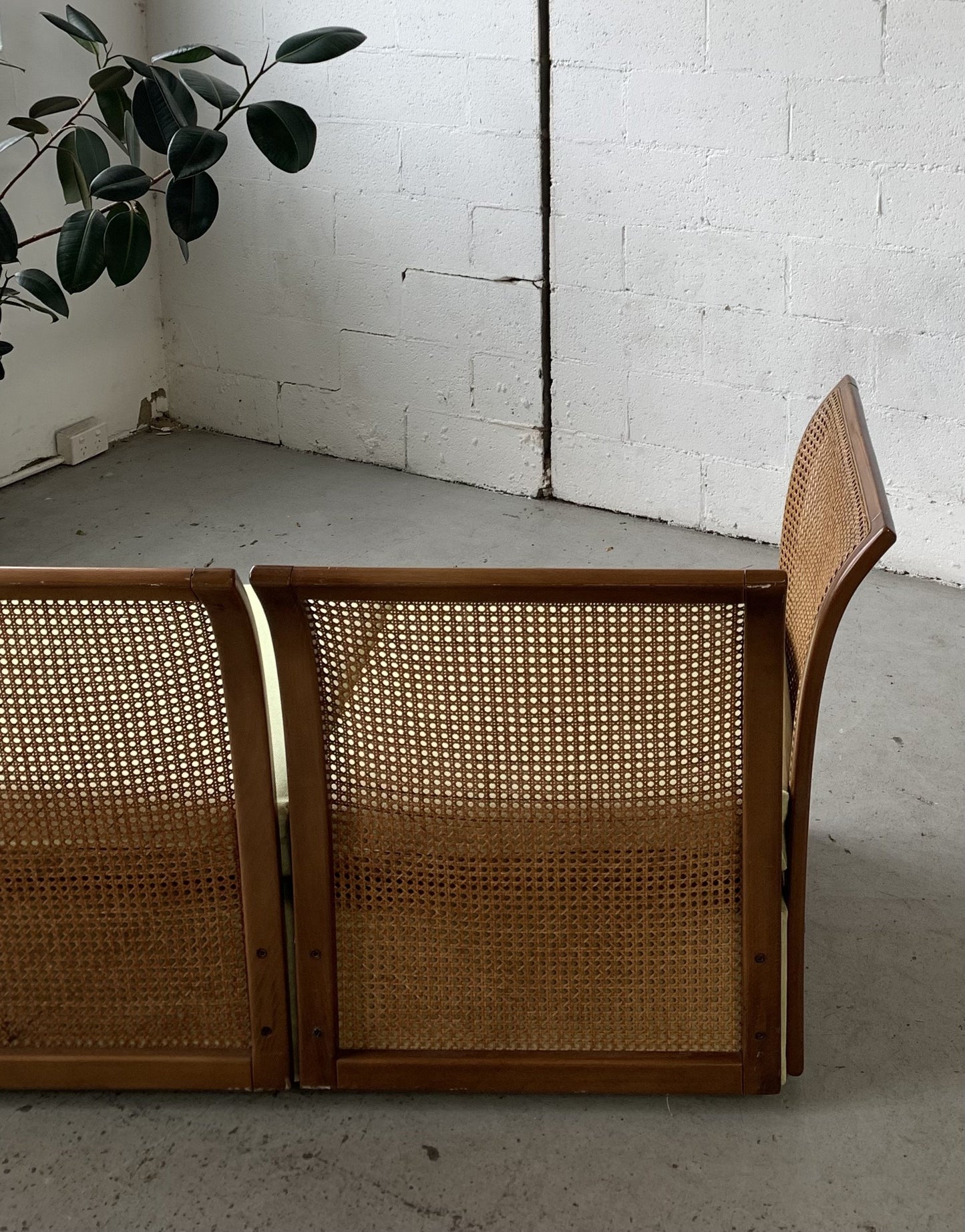 Refurbished Velvet & Rattan Sofa, Circa 1960-70