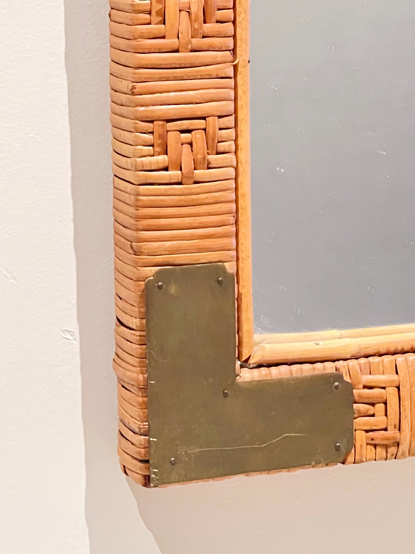 Cane & brass mirror