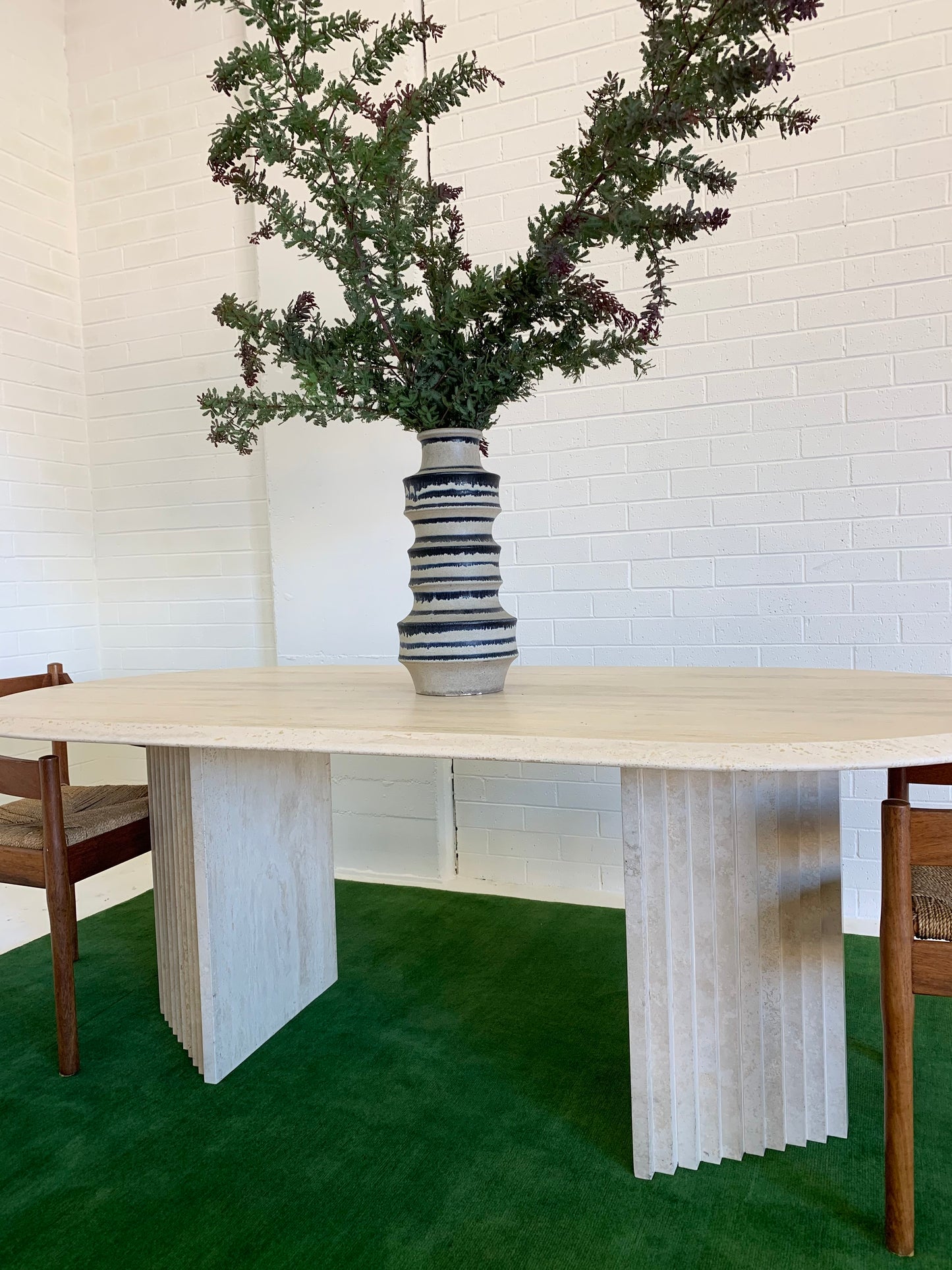 Incredible Honed Travertine Oval Dining Table