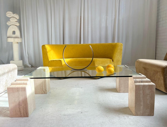 Vintage Glass & Travertine Coffee Table