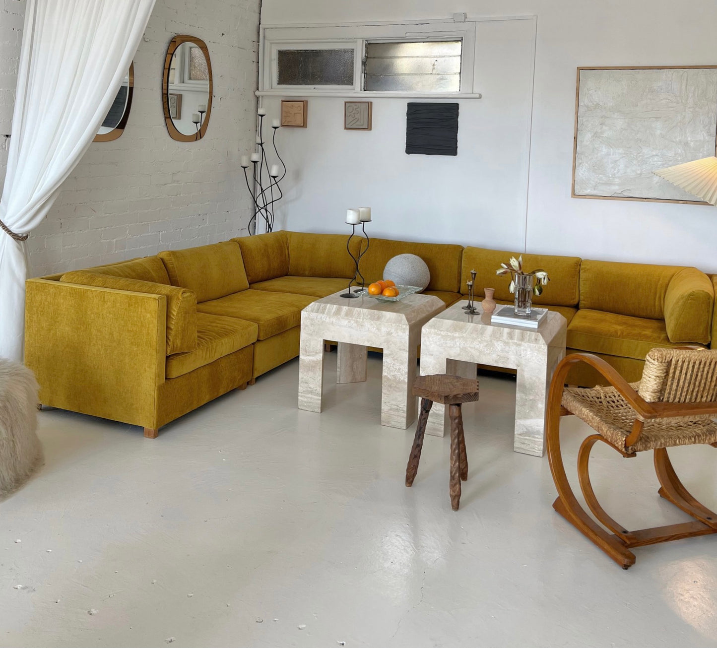 Large Yellow Velvet Vintage Modular Sofa