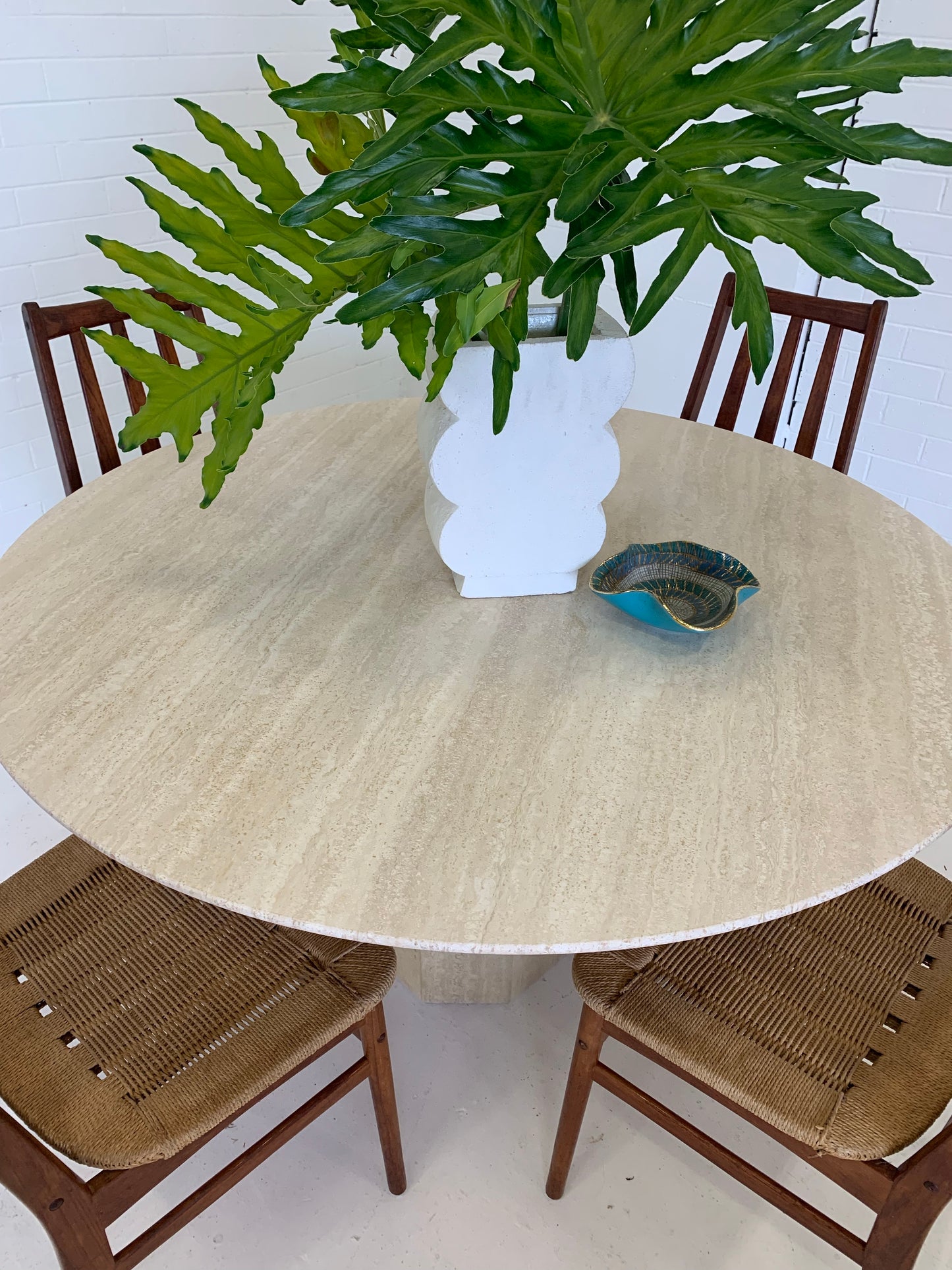 Vintage Italian Honed Travertine Dining Table