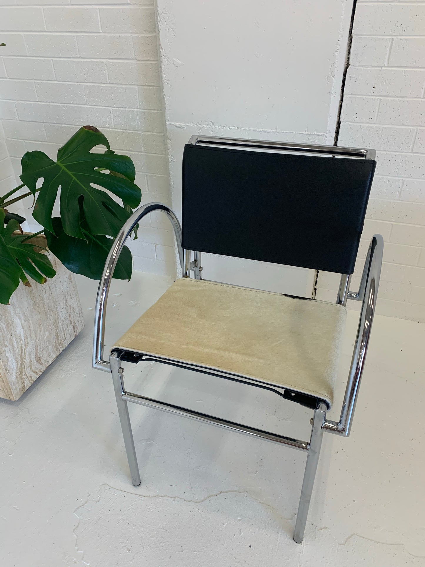 Tubular Chrome Chair with Cowhide Seat