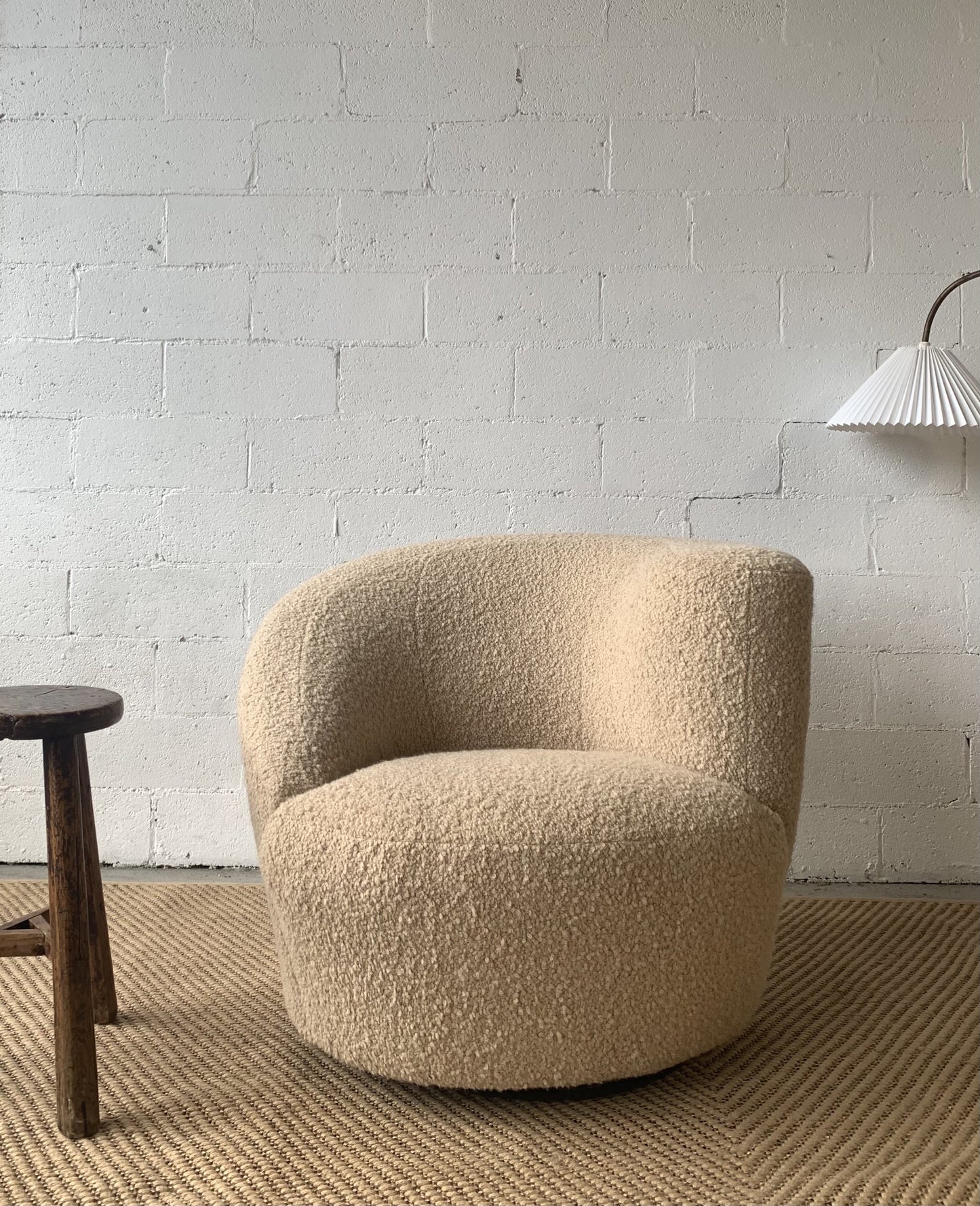 Sculptural Wool Boucle Swivel Chair by Design Warehouse