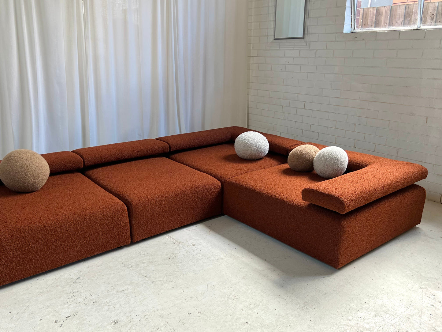 Large Bespoke Rust Boucle Modular Sofa