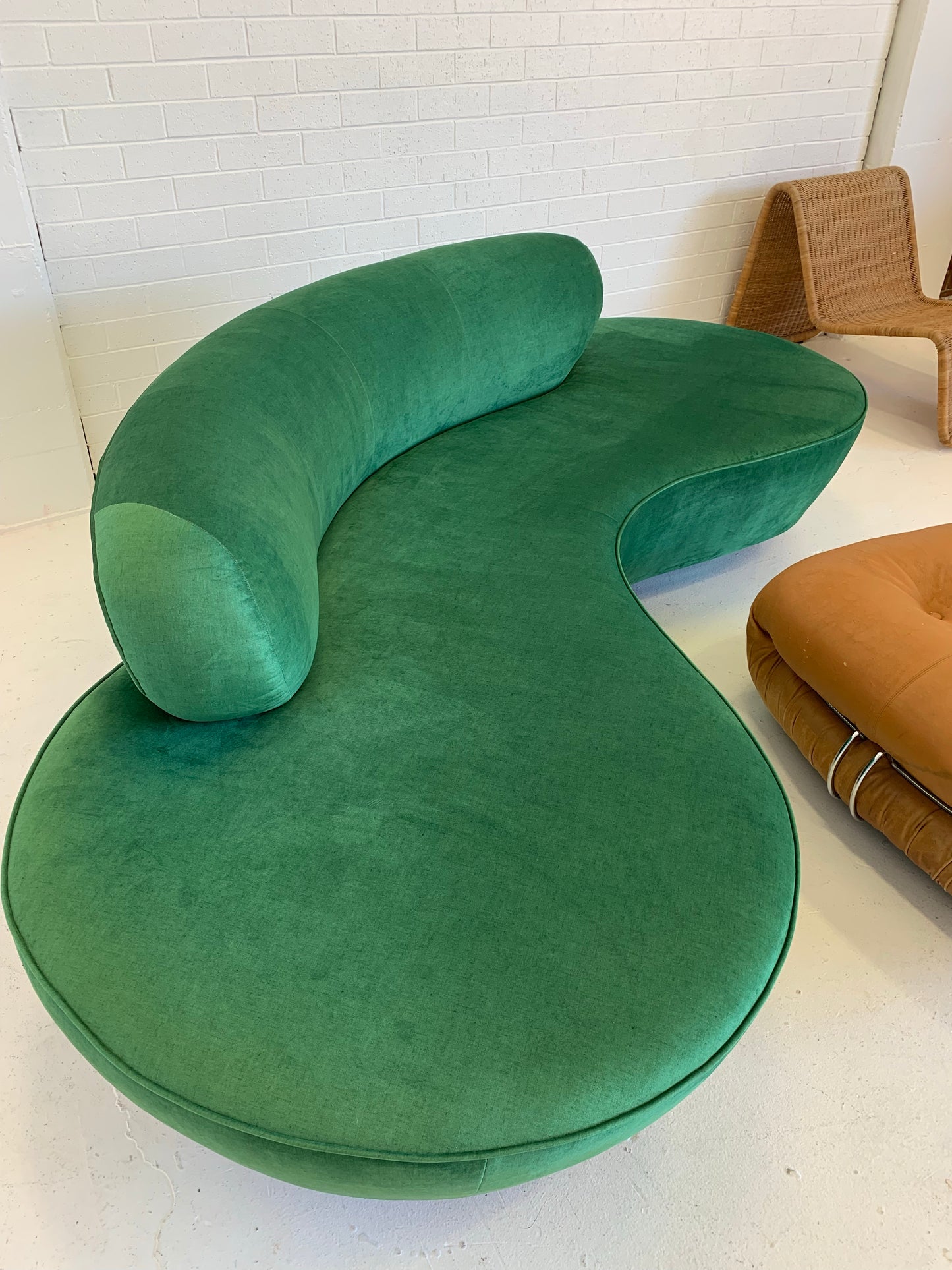 Stunning Green Curved Velvet Sofa