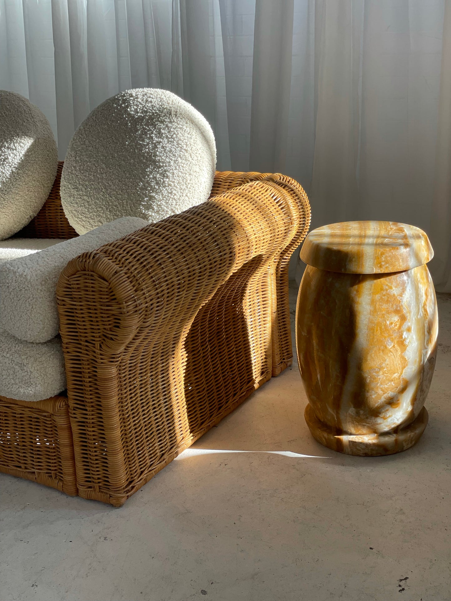 Vintage Cane and Boucle Lounge / Day Bed