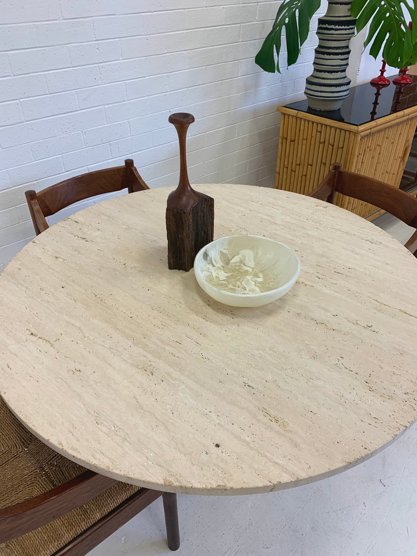 Vintage Unfilled Travertine Dining Table