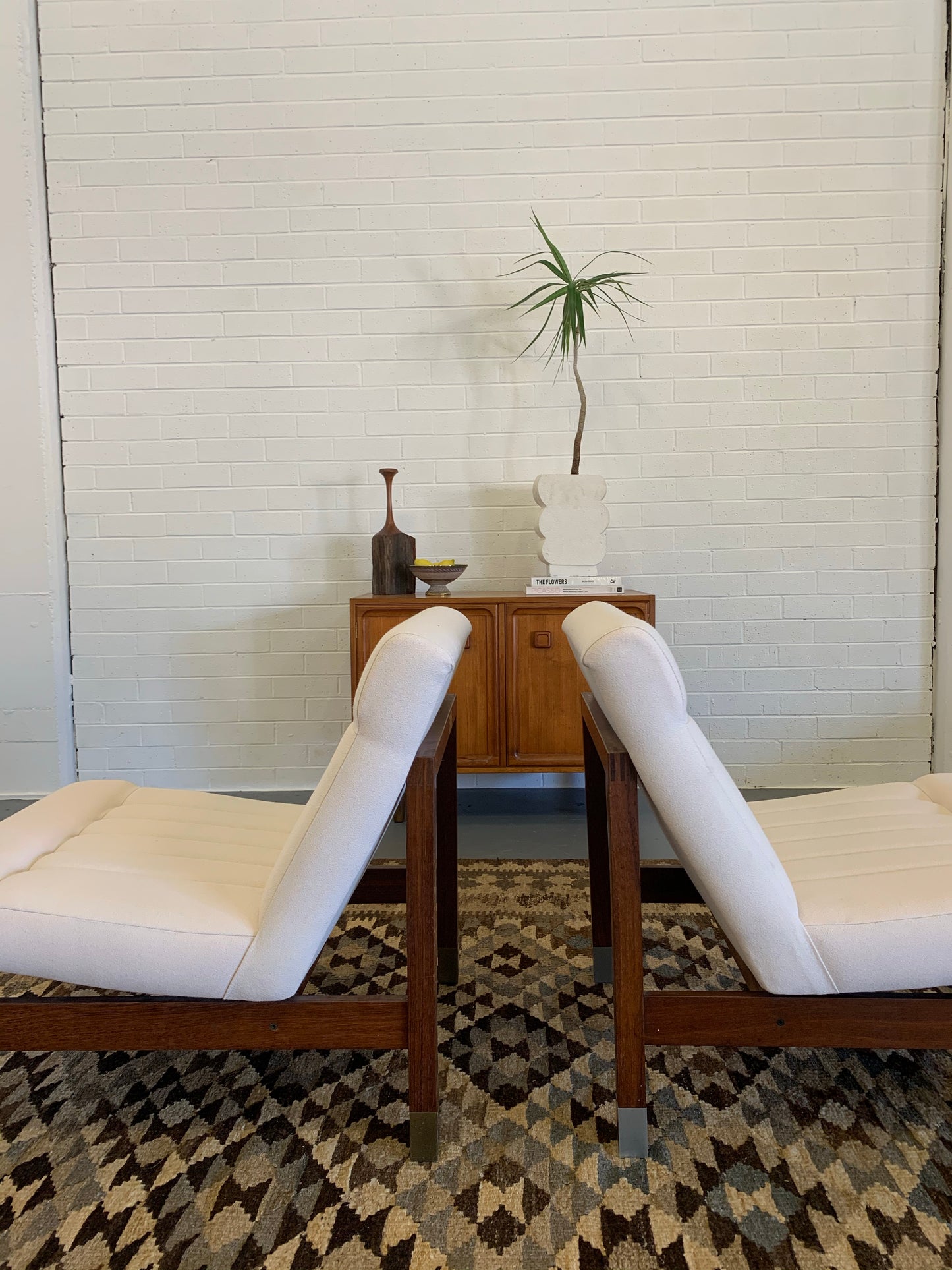 Mid Century European Armchair Reupholsteted in Cream Boucle