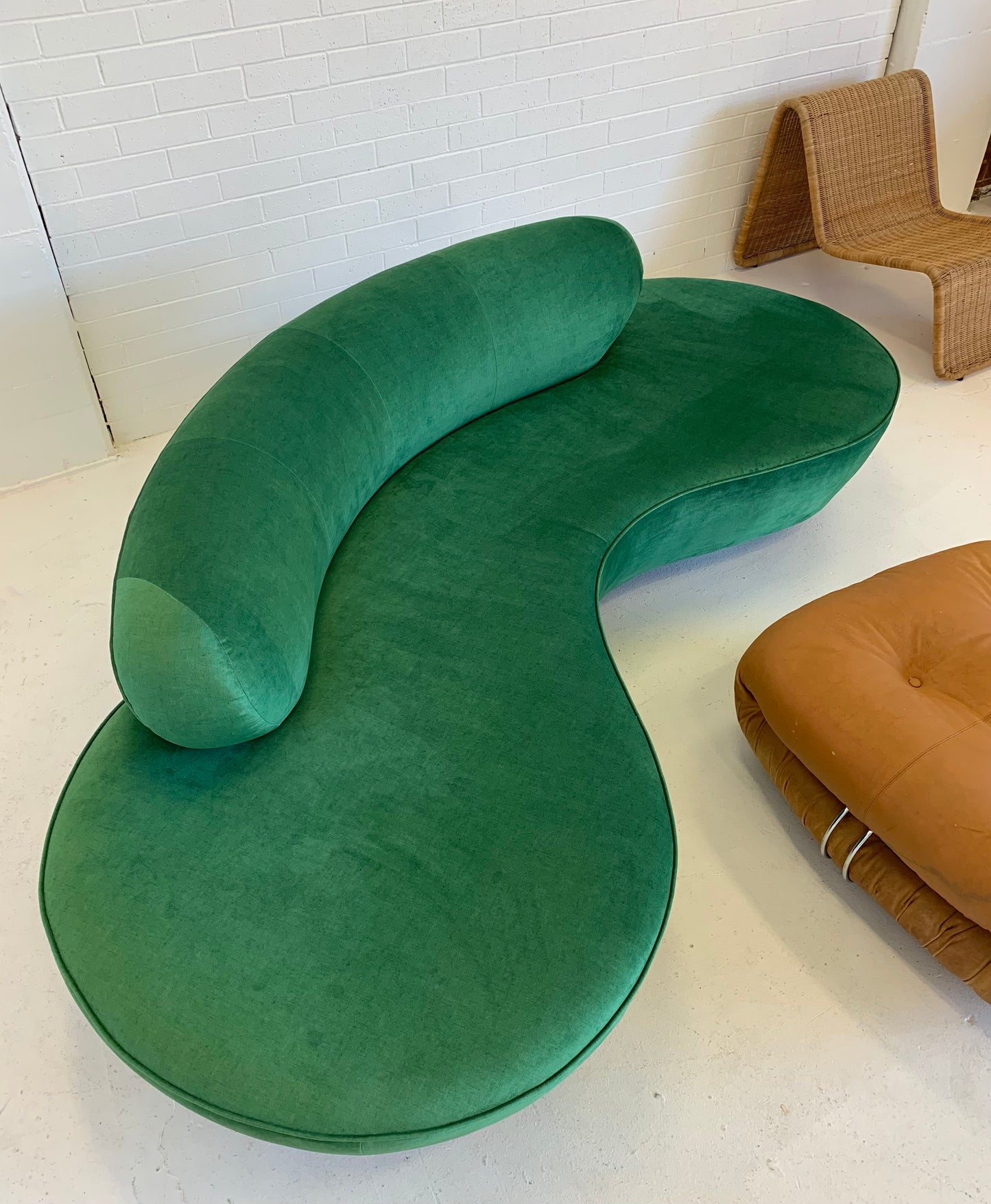 Stunning Green Curved Velvet Sofa