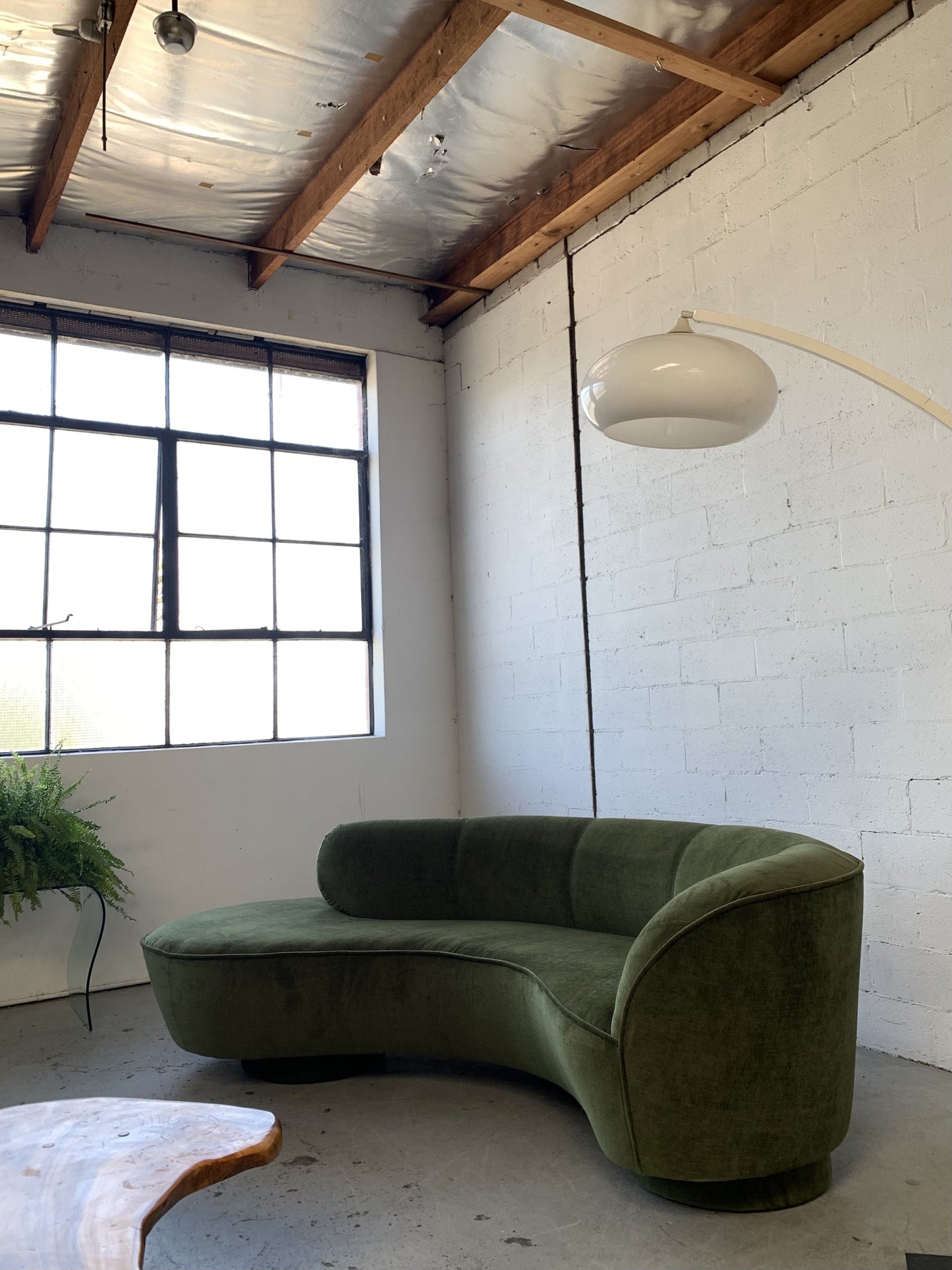 Curved Velvet Sofa in Deep Botanical Green