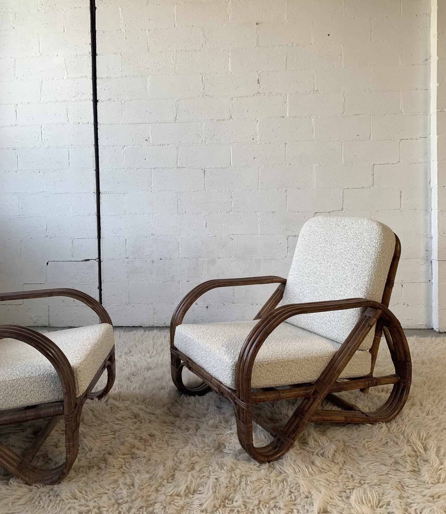 Classic Cane Pretzel Chair in Boucle - Two Available