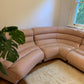 Vintage Modular Curved Blush Pink Leather Sofa