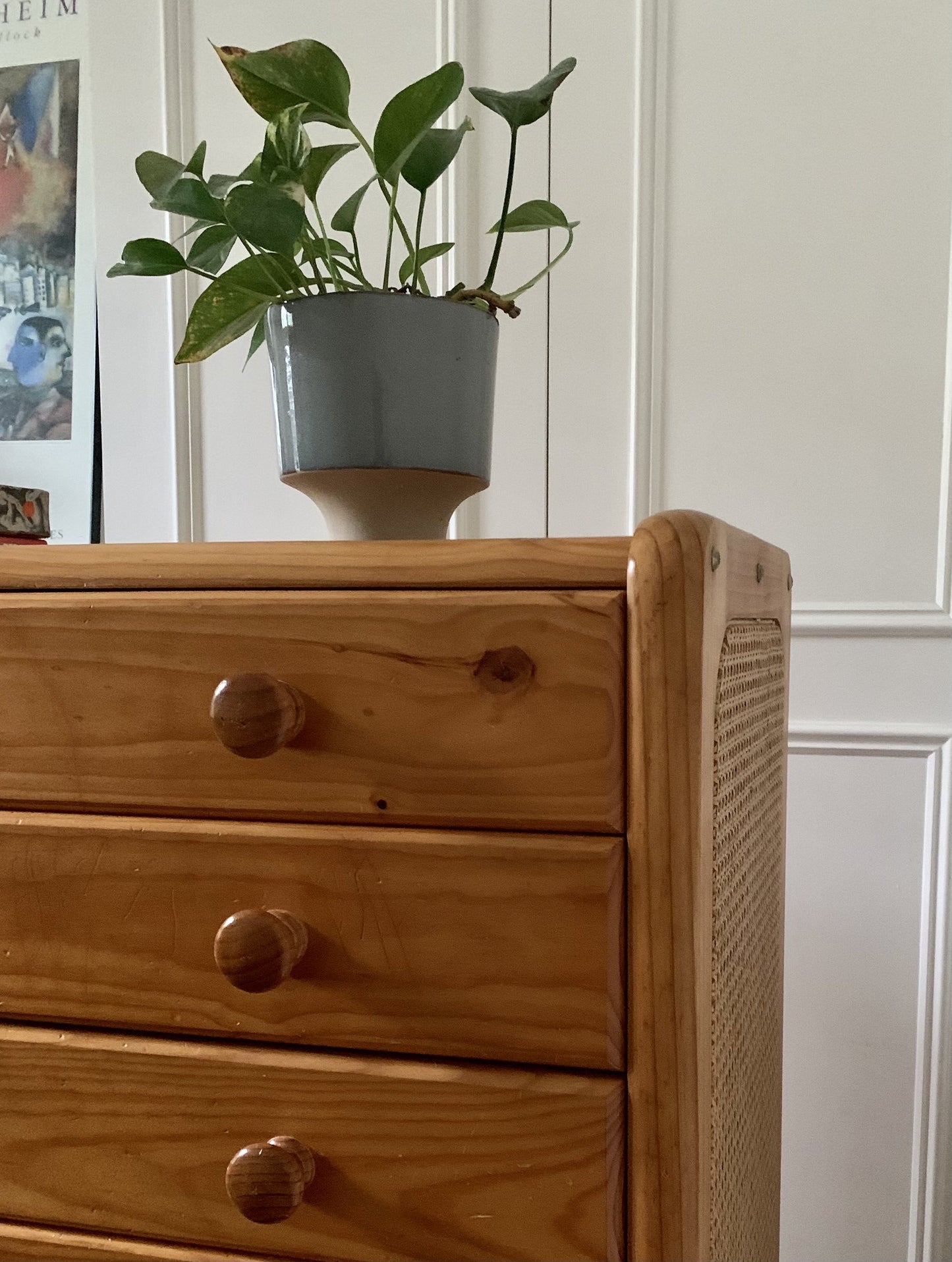 Rattan and Pine Tallboy Drawers