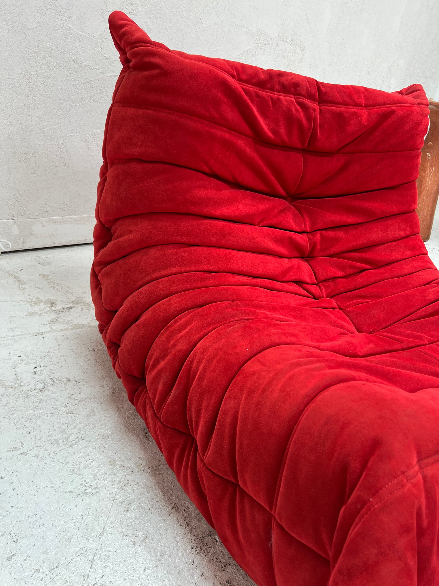 Vintage Ligne Roset Togo Fireside & Ottoman Set - Red Suede