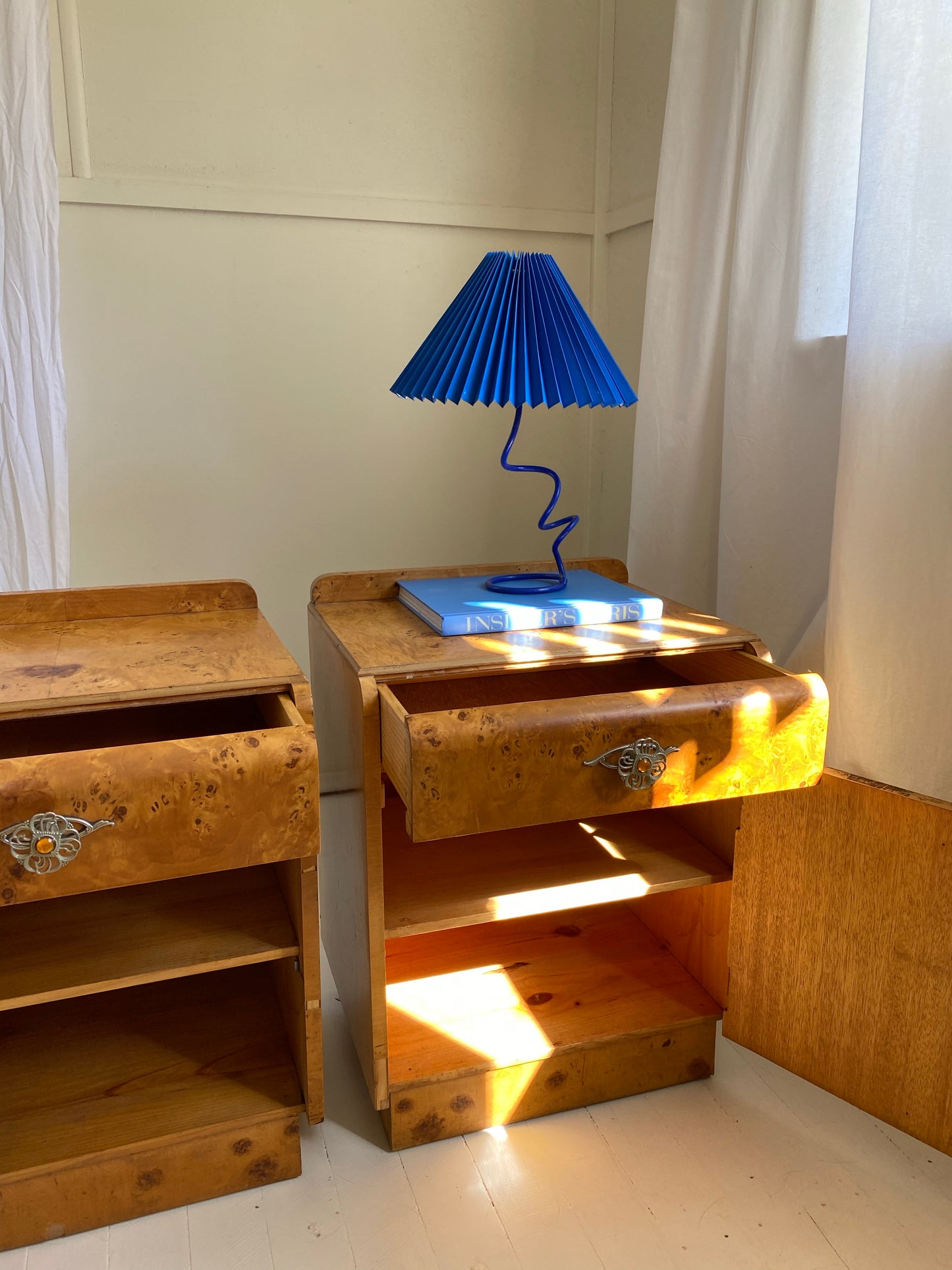 Pair of Maple Burl Bedside Tables