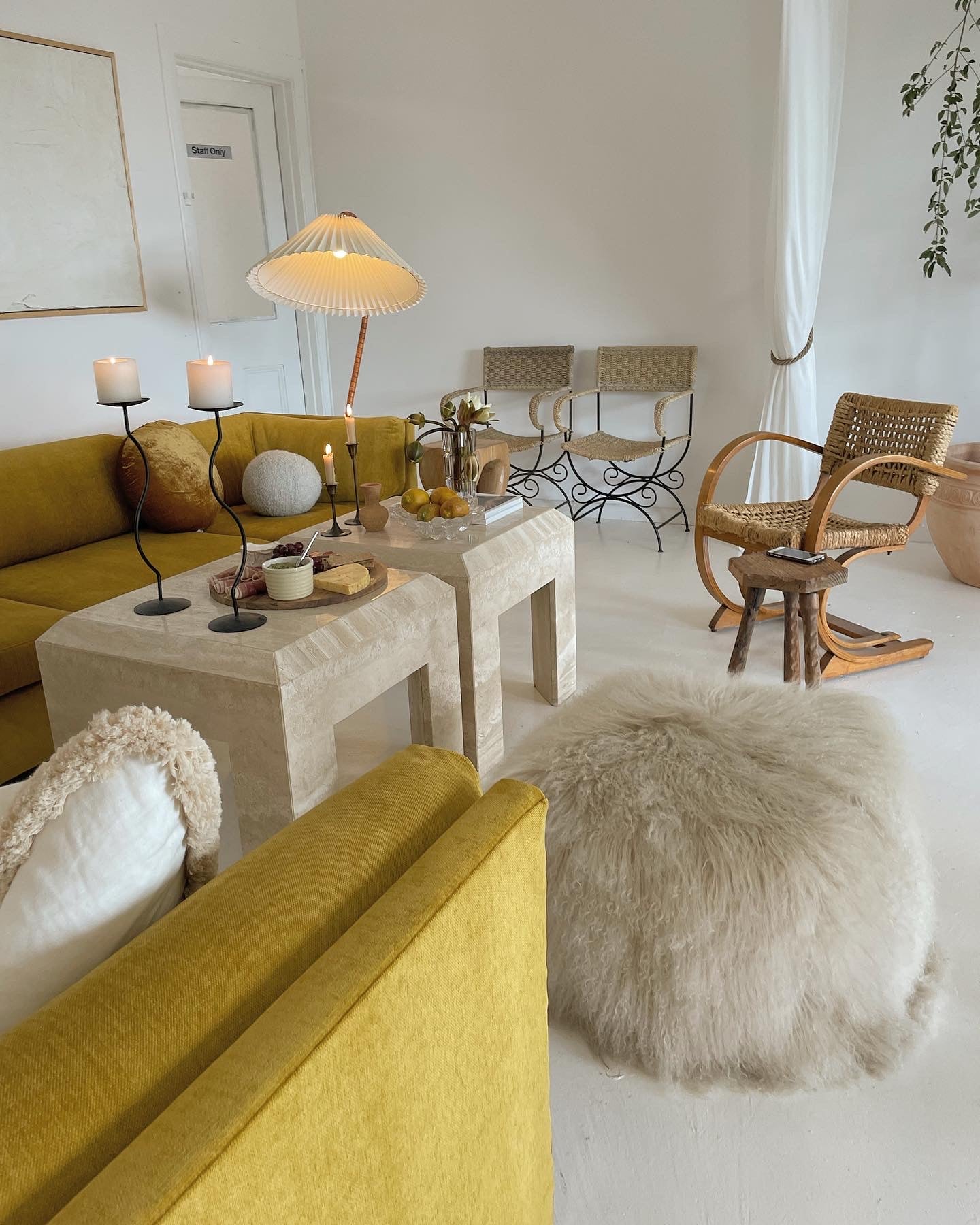 Large Yellow Velvet Vintage Modular Sofa