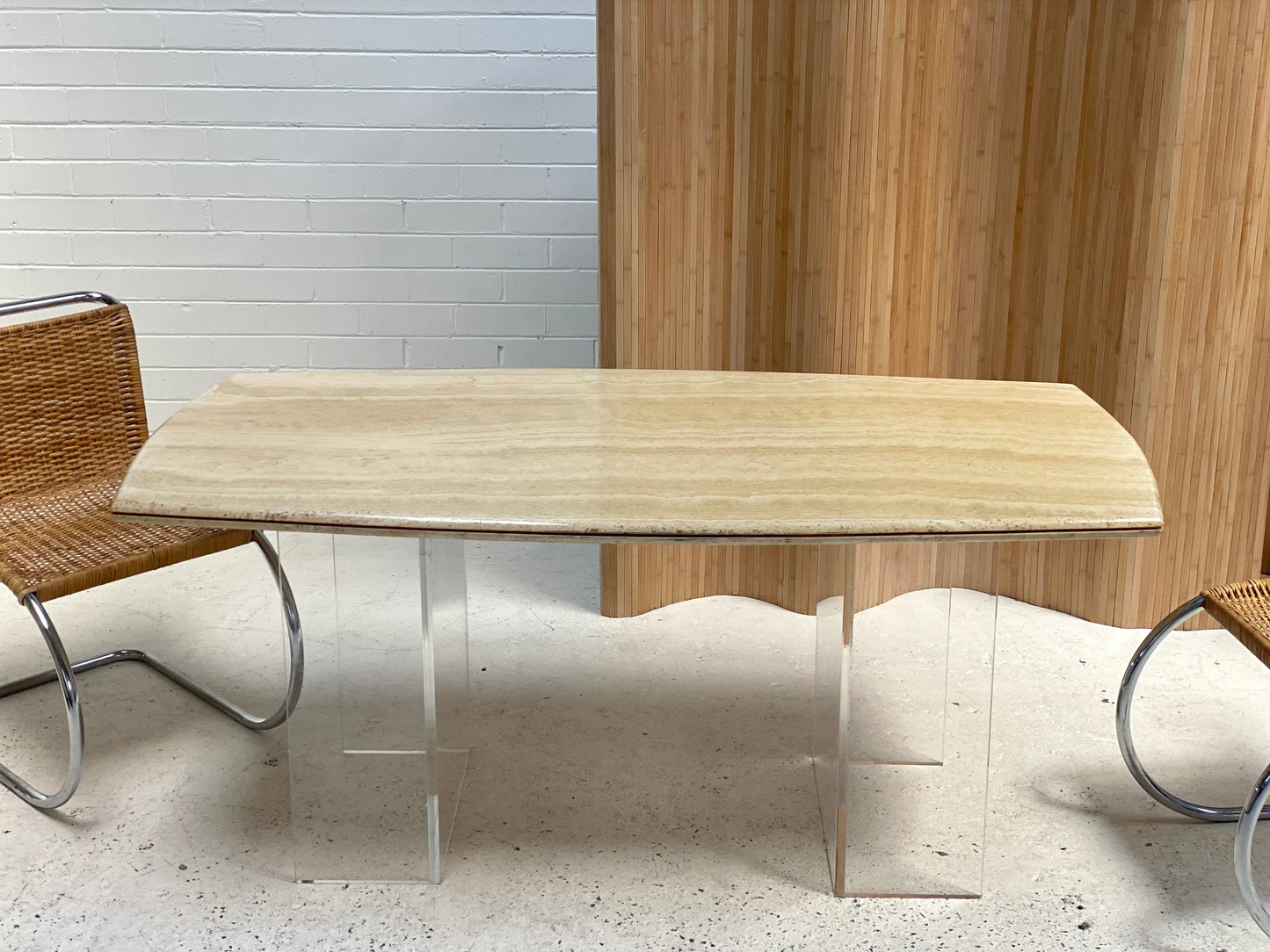 Custom Travertine Lucite Dining Table