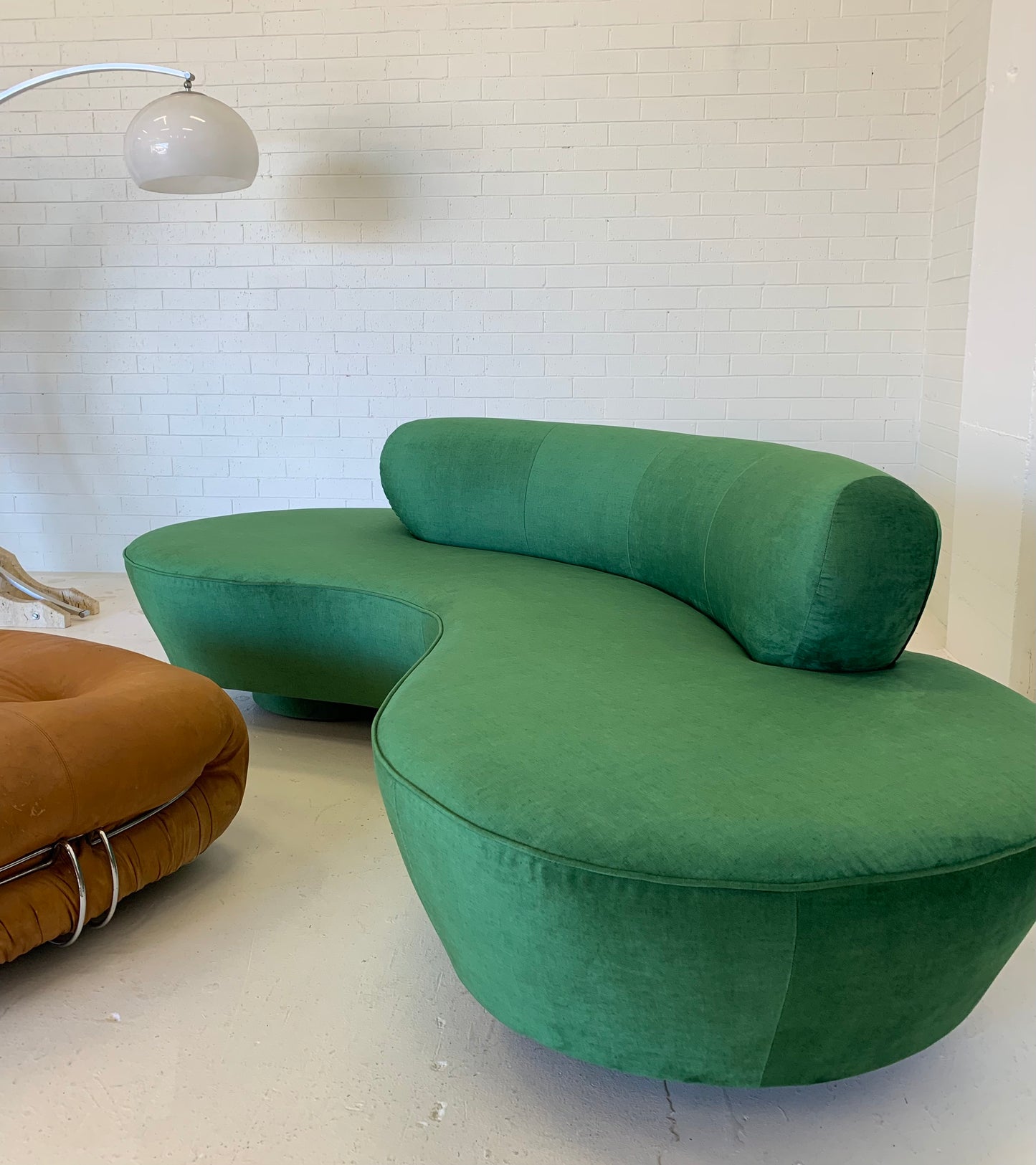 Stunning Green Curved Velvet Sofa