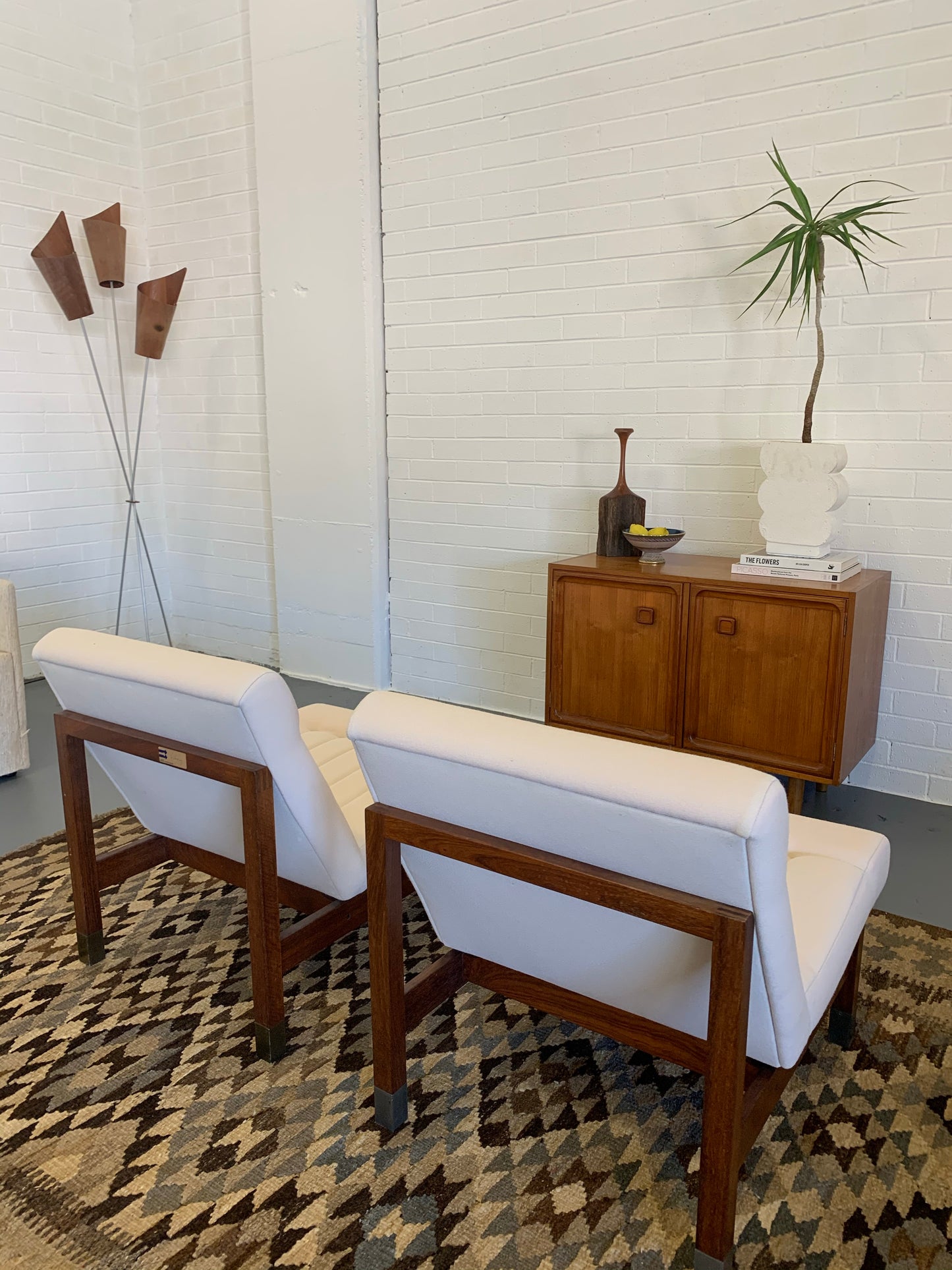 Mid Century European Armchair Reupholsteted in Cream Boucle
