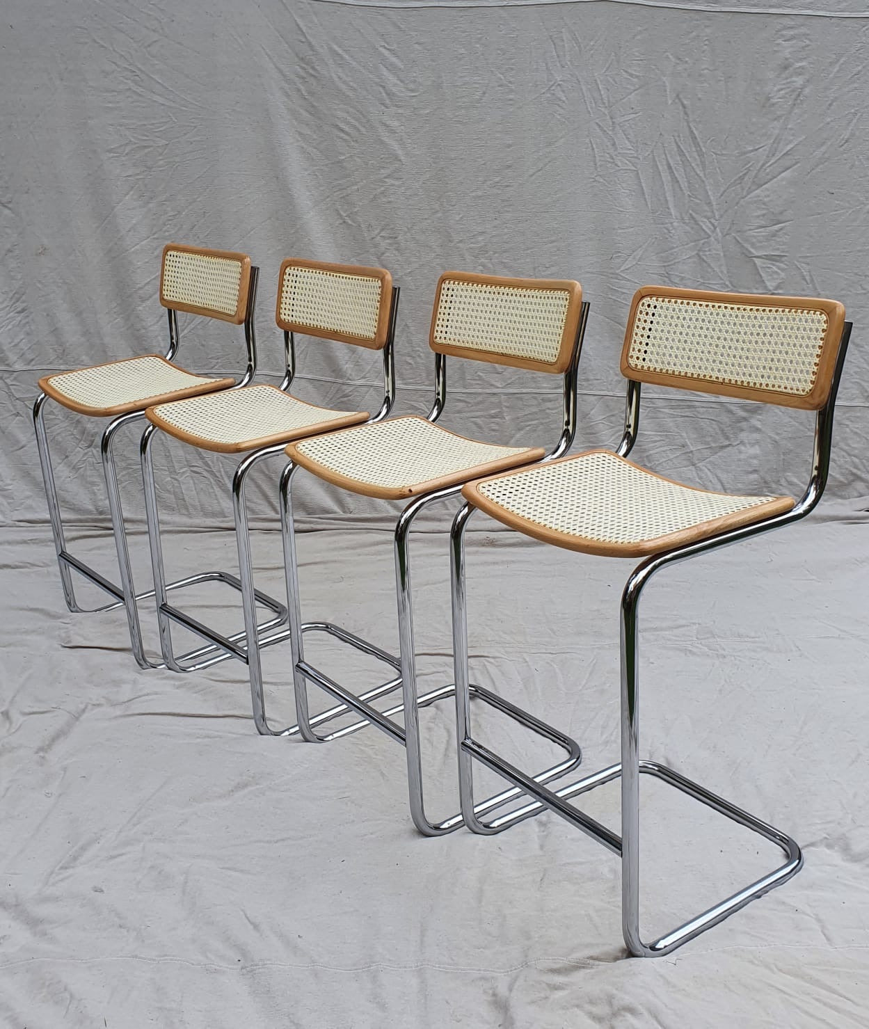 Set of Four Cesca Style Cane Bar Stools, made in Italy