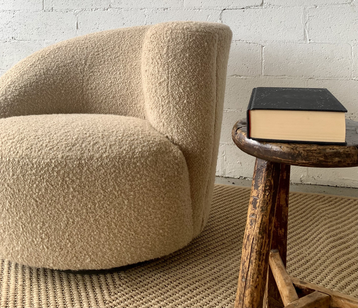 Sculptural Wool Boucle Swivel Chair by Design Warehouse