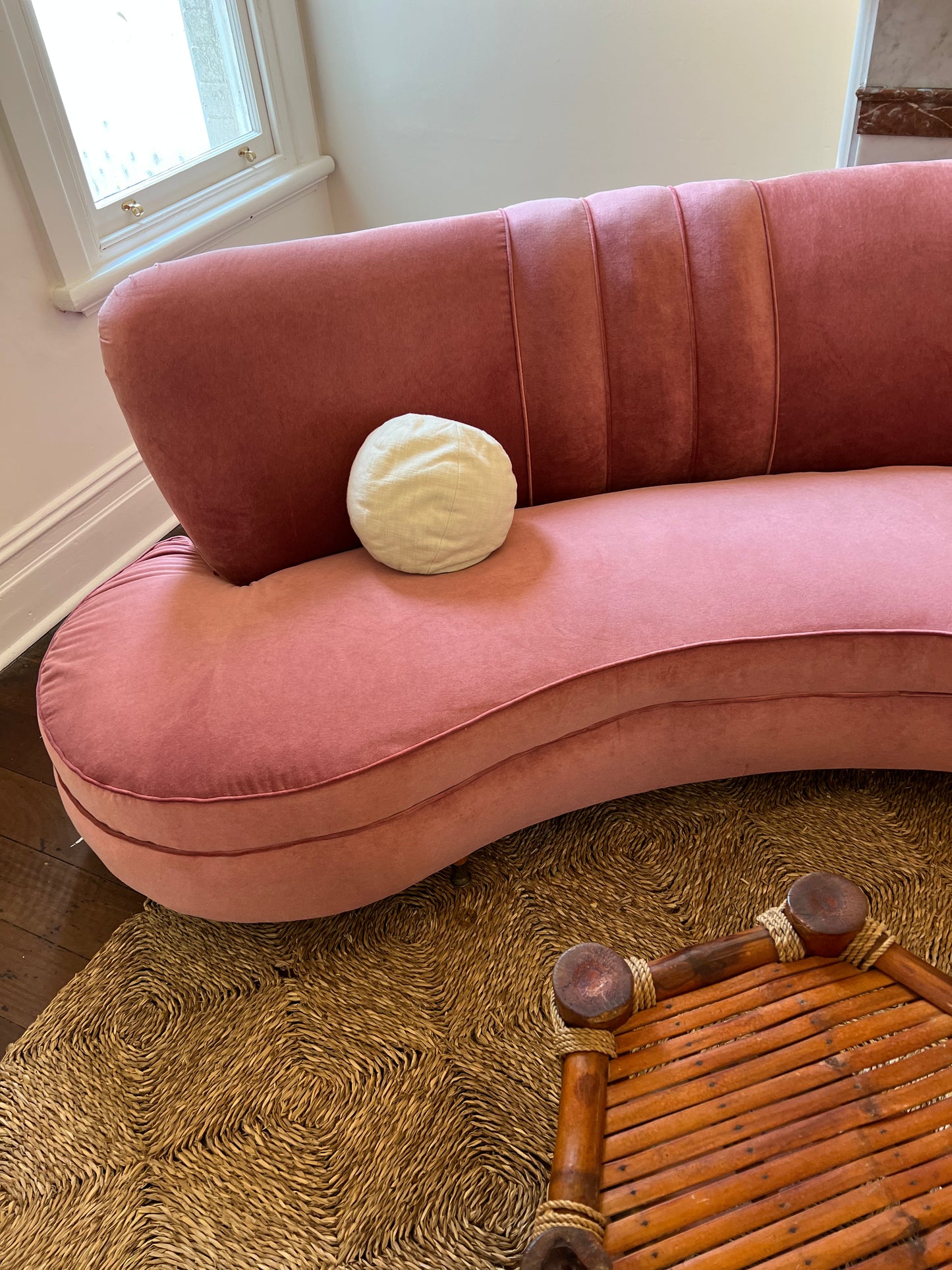 Sculptural Pink Velvet Sofa
