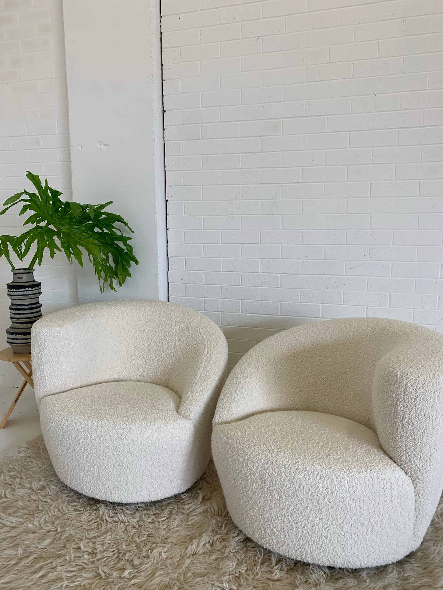 Gorgeous Boucle Vladimir Kagan Style Swivel Tub Chair