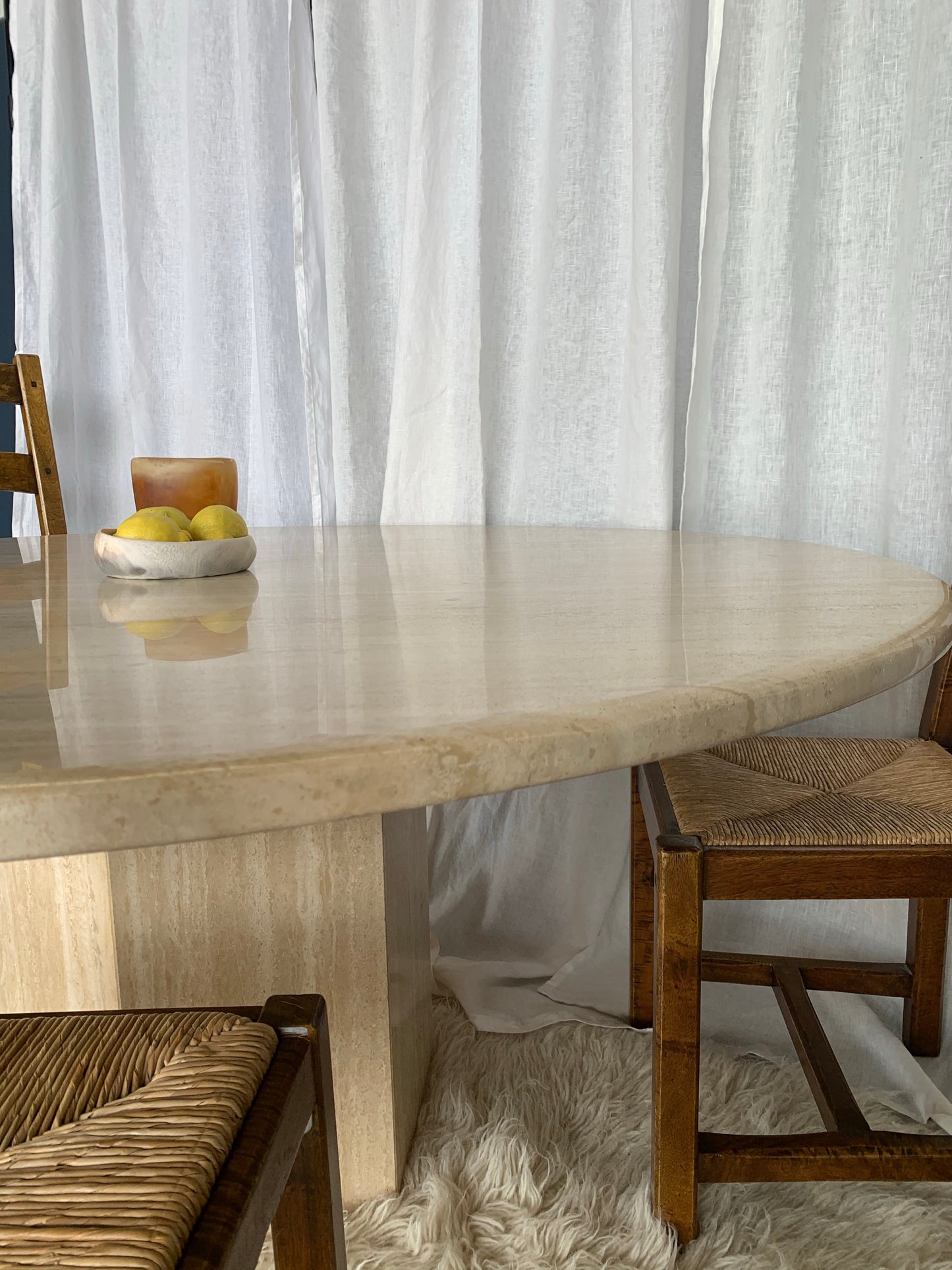 Large Vintage Circular 6-8 Seater Travertine Dining Table