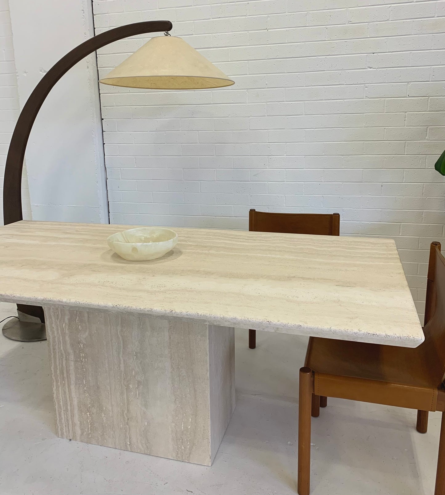 Vintage Italian Honed Travertine Dining Table