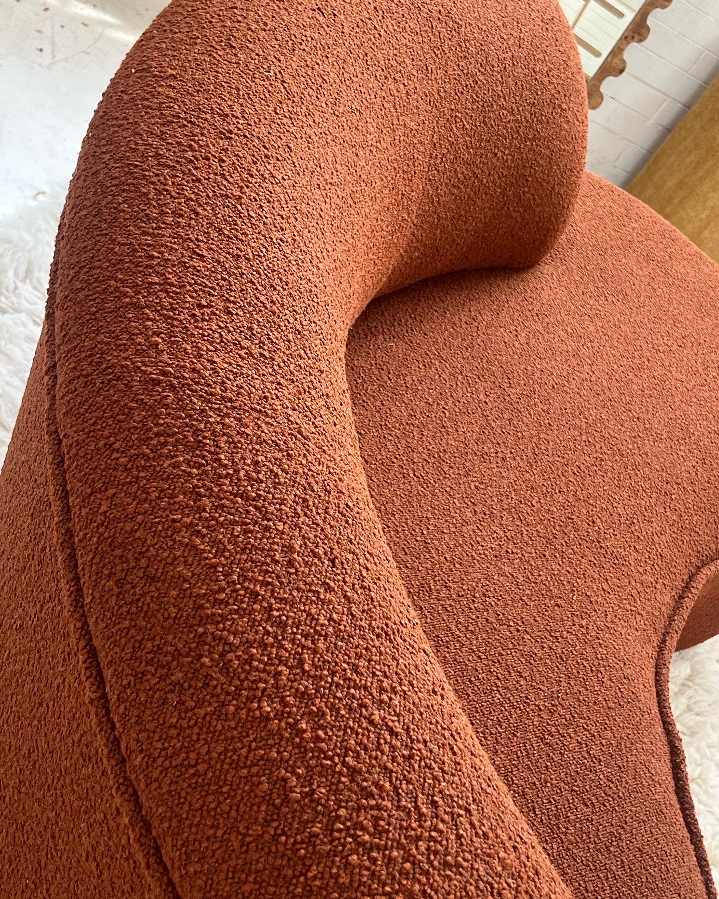 - Bespoke Rust Boucle Curved Sofa