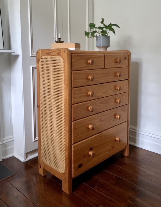 Rattan and Pine Tallboy Drawers