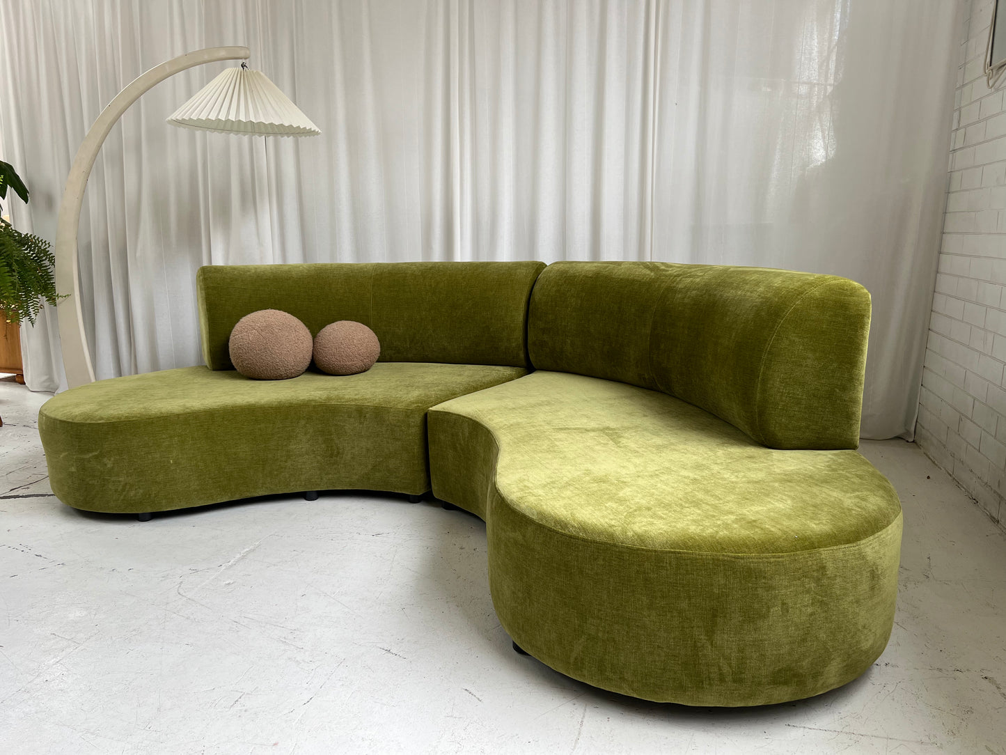 - Bespoke Olive Velvet Curved Modular Sofa