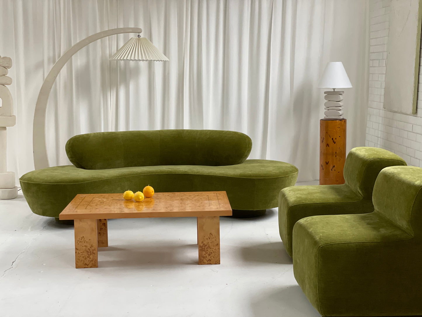 Olive Green Curved Velvet Sofa