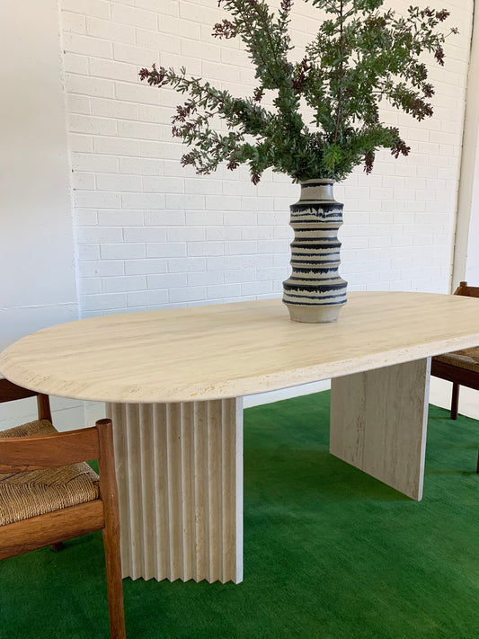 Incredible Honed Travertine Oval Dining Table
