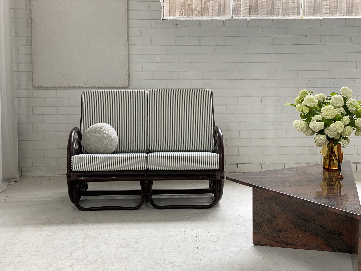 Vintage Dark Bamboo Armchair - Coffee Stripe