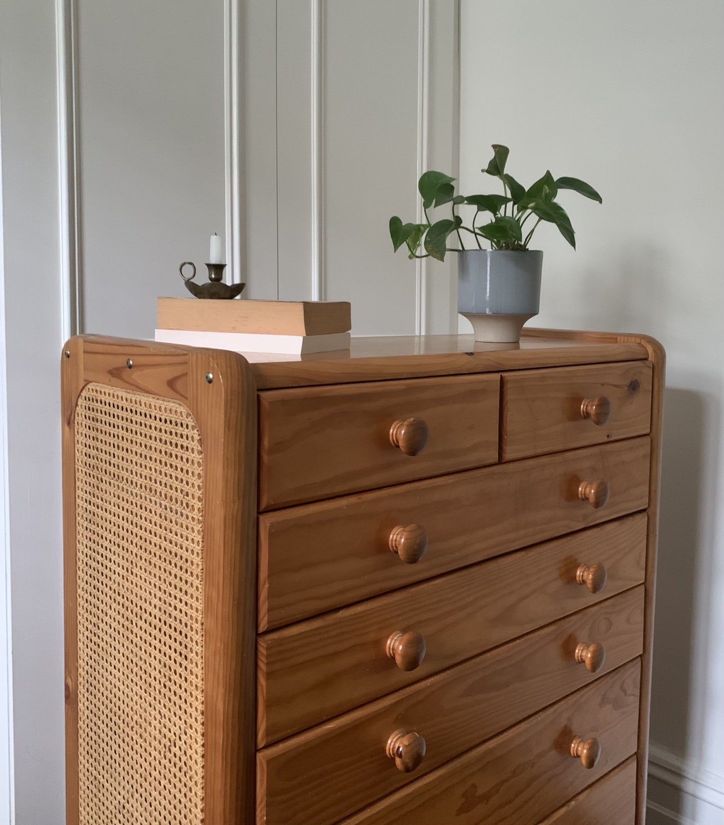 Rattan and Pine Tallboy Drawers