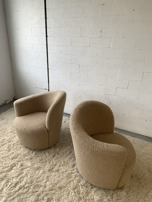 Vladimir Kagan-Style Swivel Chair in Wool Boucle - Two Available