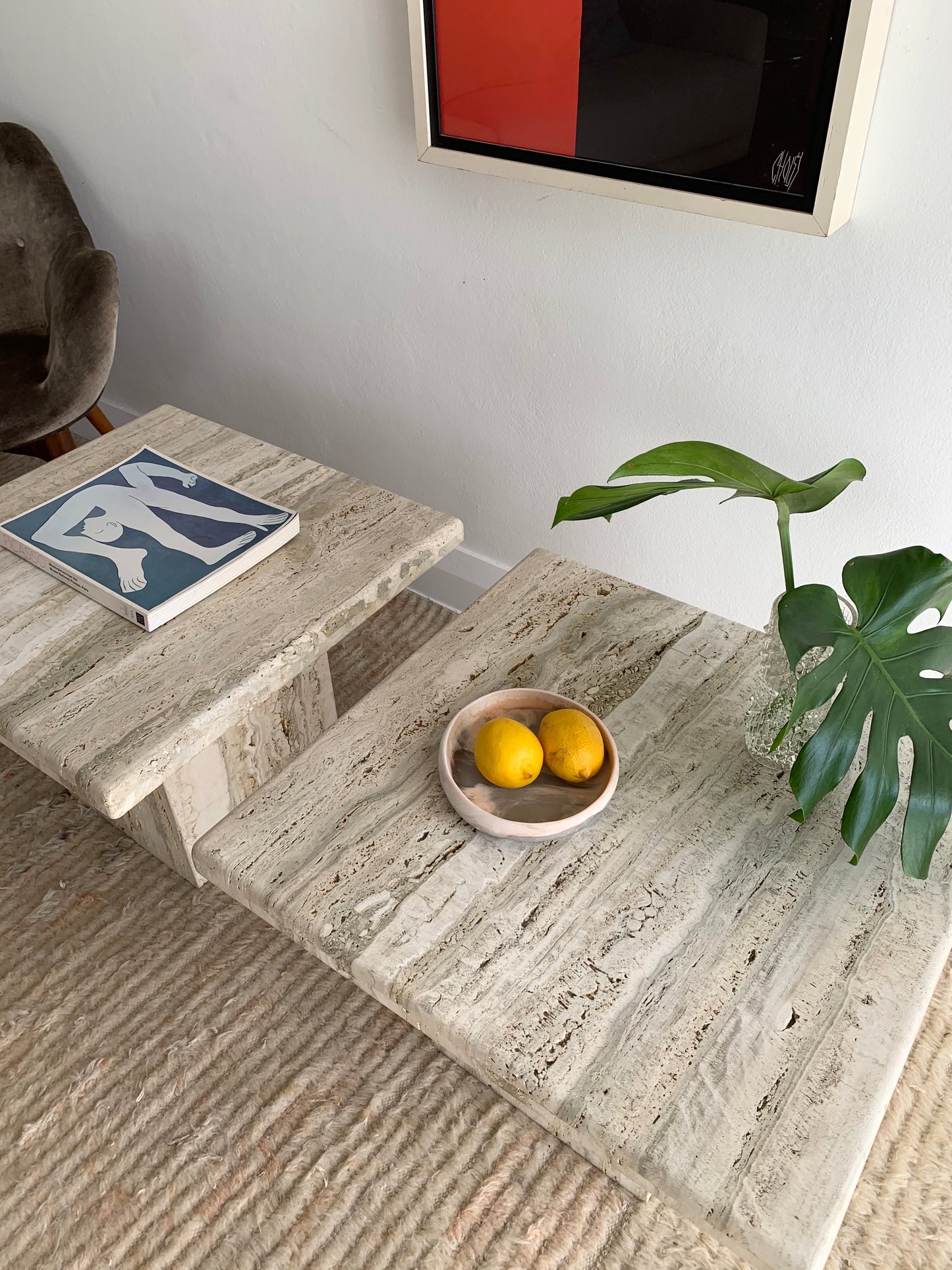 Vintage Unfilled Travertine Side Tables