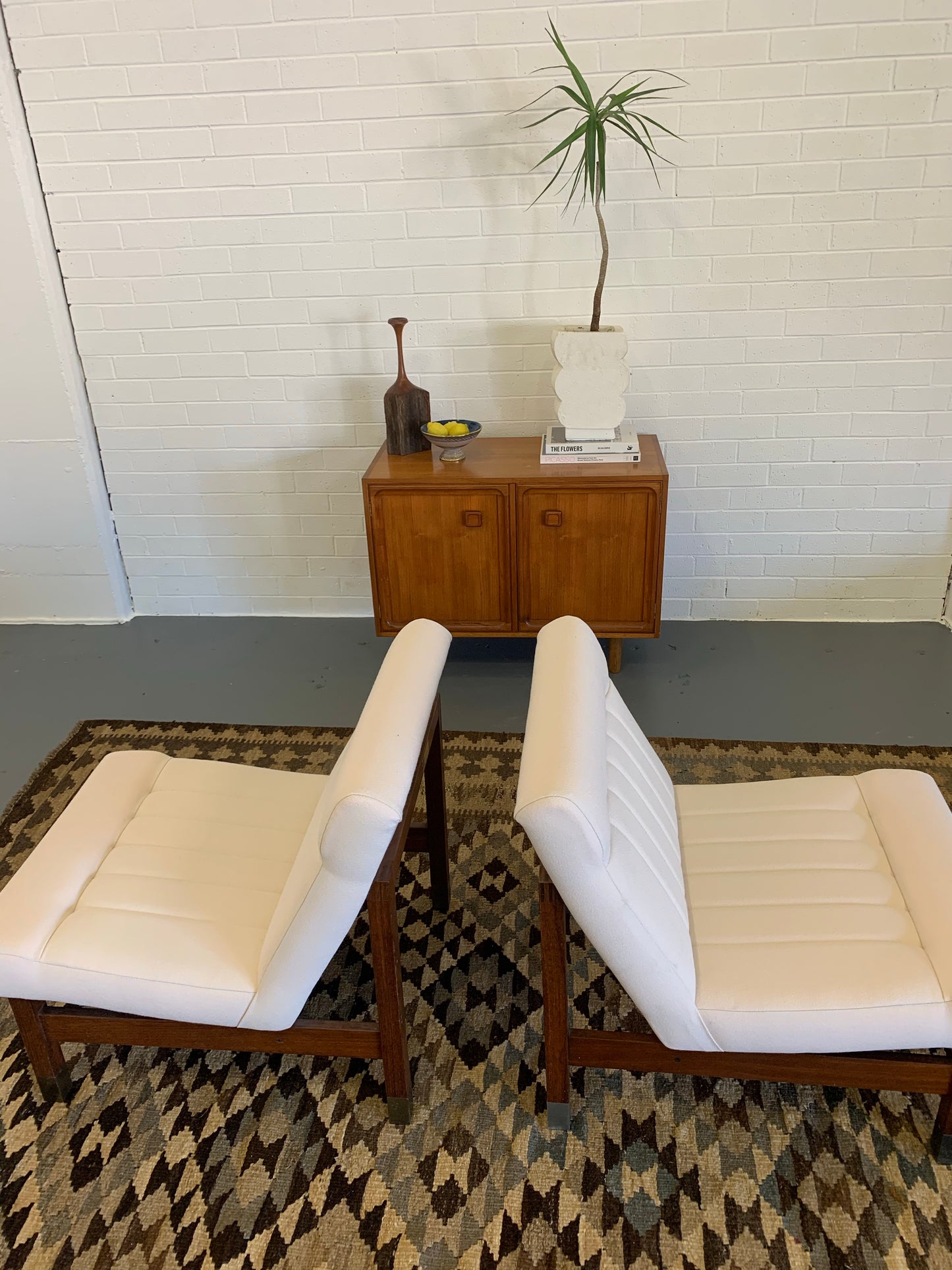 Mid Century European Armchair Reupholsteted in Cream Boucle