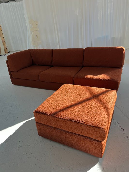 - Vintage Rust Boucle Modular Sofa Set