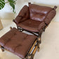 Vintage Cane and Leather Armchair + Ottoman