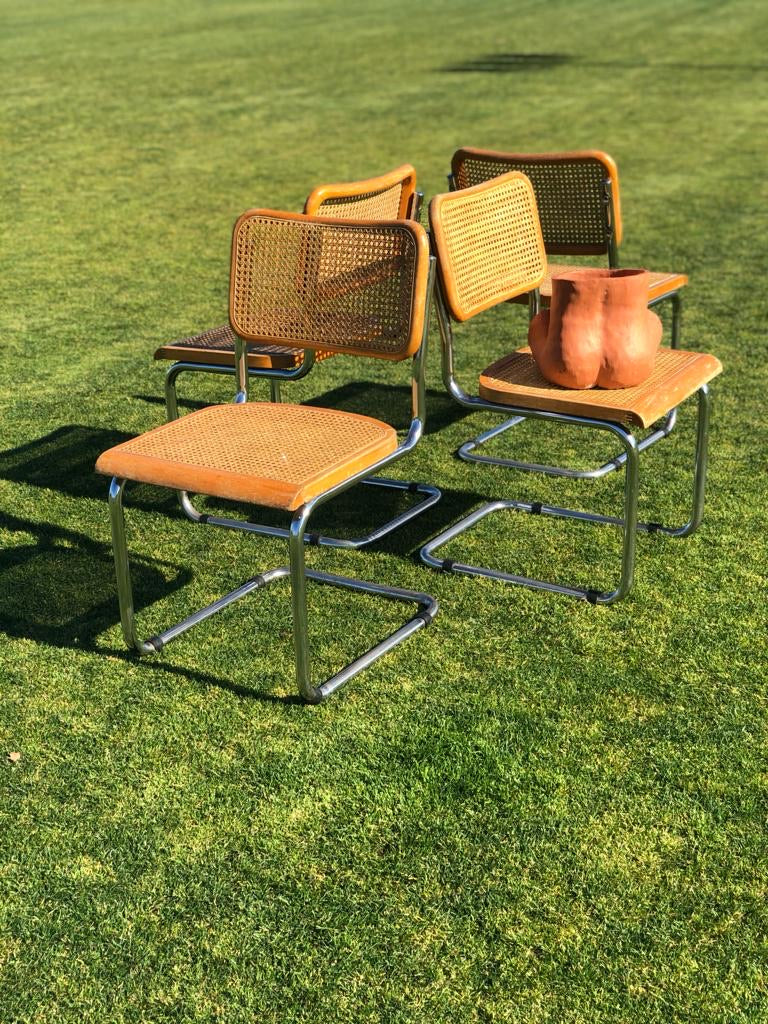 Cane and Chrome Cantilever Chairs