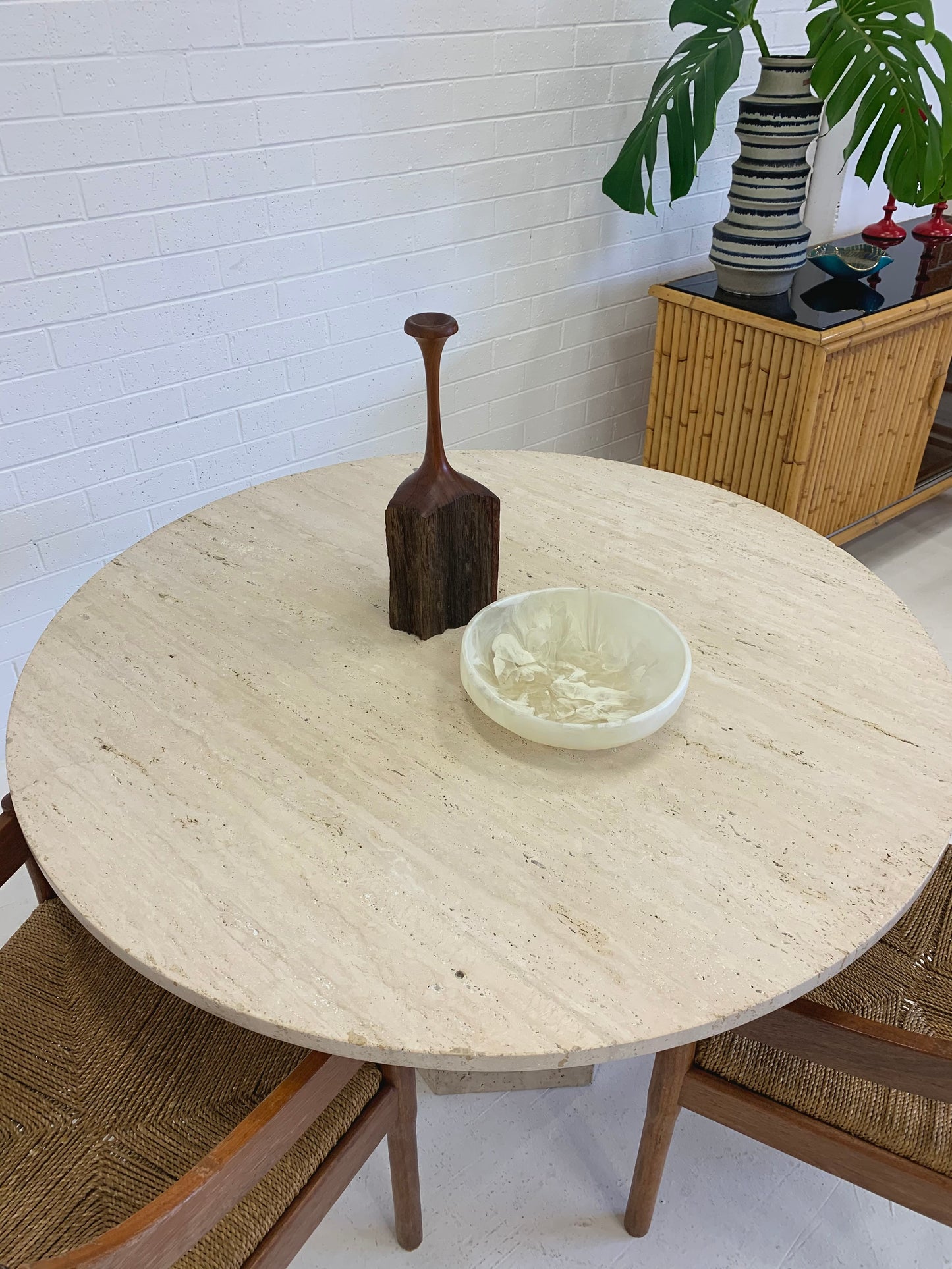 Vintage Unfilled Travertine Dining Table