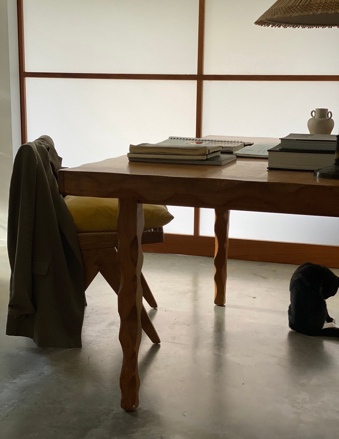 Primitive Wavy Carved Table